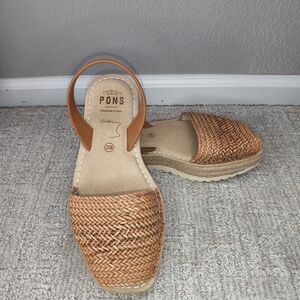 Pons Womens Sandals Size 39 US 8/8.5 Peep-Toe Leather Hand Made In Spain Slip On